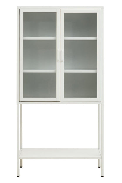 Acier Two Door White Metal Cabinet with Glass Doors