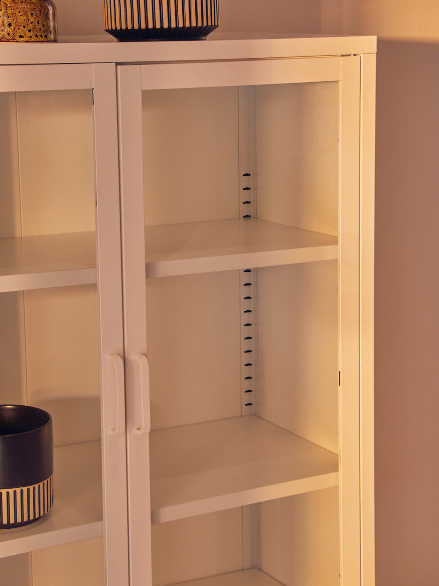 Acier Two Door White Metal Cabinet with Glass Doors