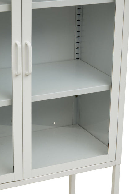 Acier Two Door White Metal Cabinet with Glass Doors