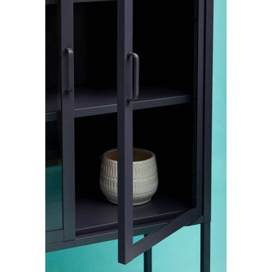 Acier Two Door Grey Metal Cabinet With Glass Doors