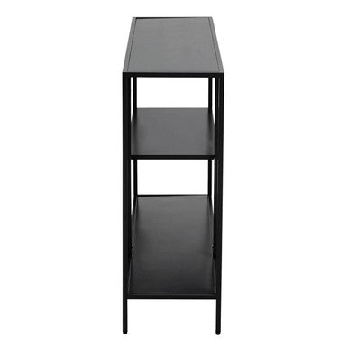 Black Metal Console Table with Rectangular Top and Two-Tier Open Shelf Storage, Acero