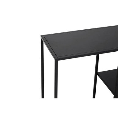 Black Metal Console Table with Rectangular Top and Two-Tier Open Shelf Storage, Acero