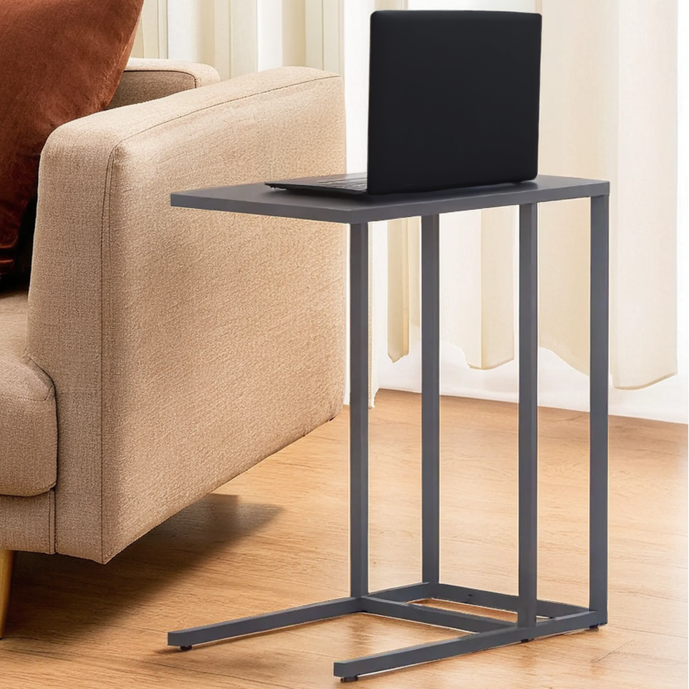 Grey Powder Coated Metal Side Table with C-Shaped Design, Acero | Acero