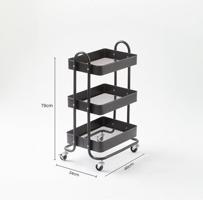 Acero Three Tier Black Metal Trolley