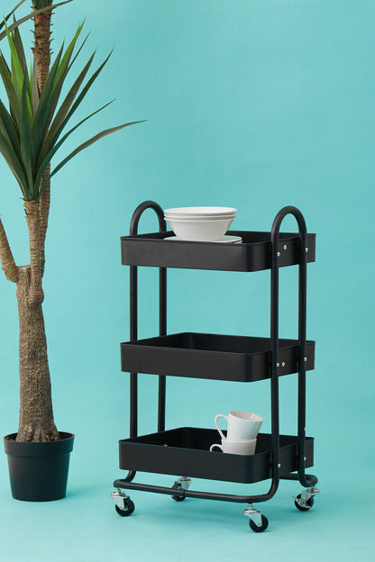Acero Three Tier Black Metal Trolley