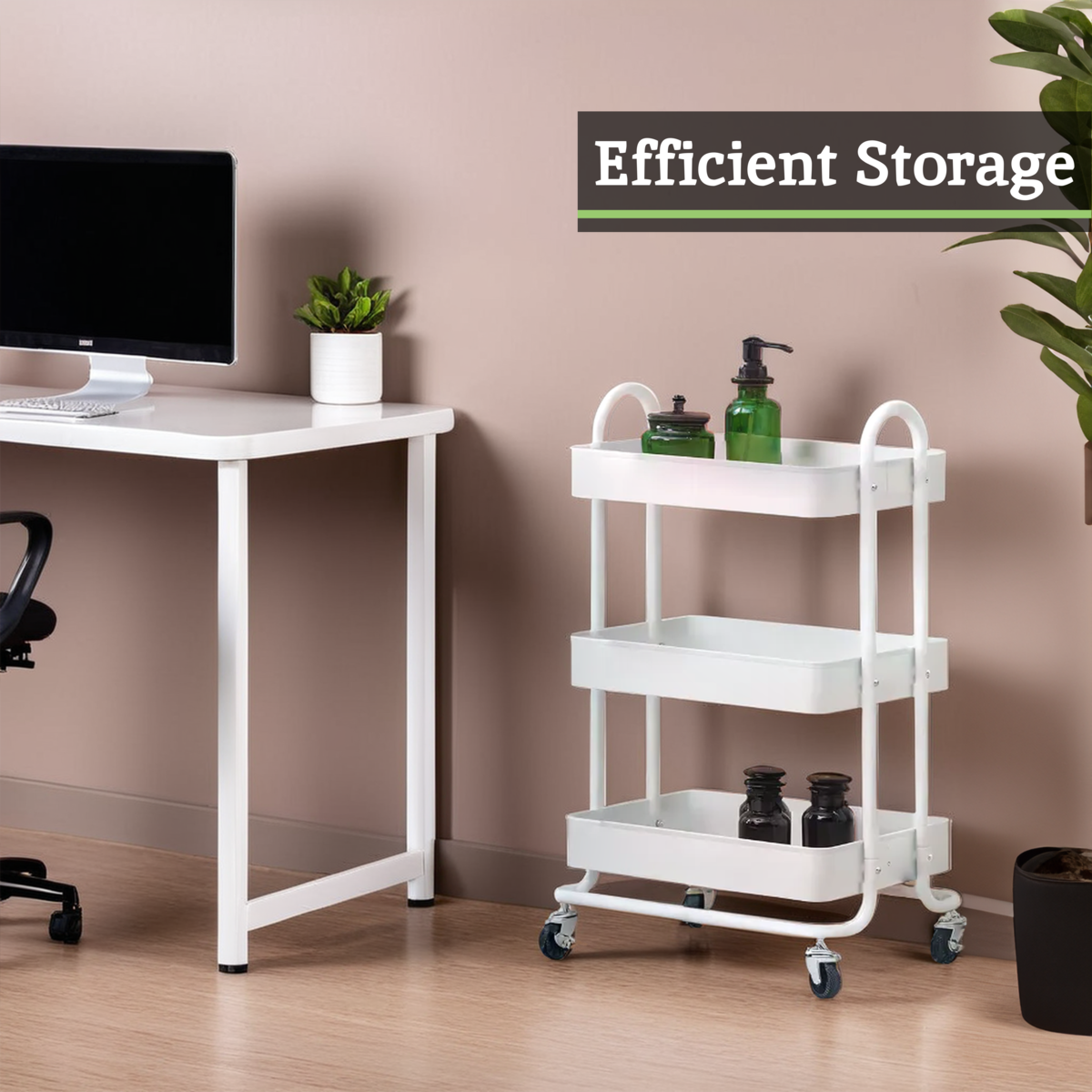 Acero Three Tier White Metal Trolley