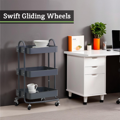 Acero Three Tier Grey Metal Trolley