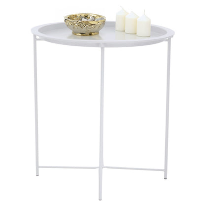 White Powder Coated Metal Round Side Table with Intersecting Cross Base, Acero | Acero