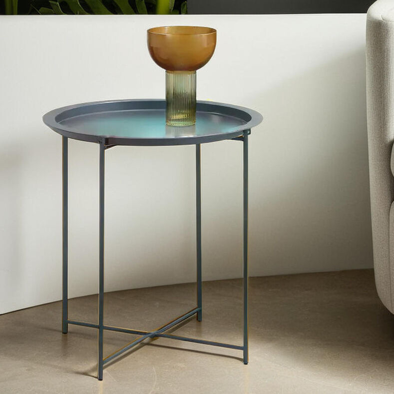 Grey Powder Coated Metal Round Side Table with Intersecting Cross Base, Acero | Acero