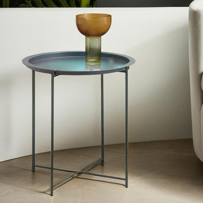 Grey Powder Coated Metal Round Side Table with Intersecting Cross Base, Acero | Acero