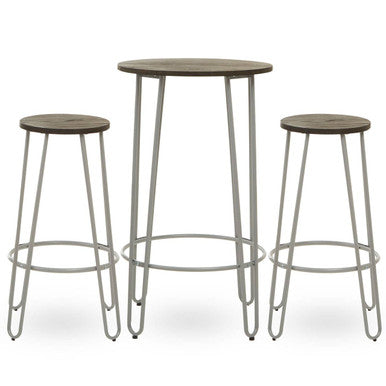 District 3 Piece Elm Wood Bar Table And Stool Set