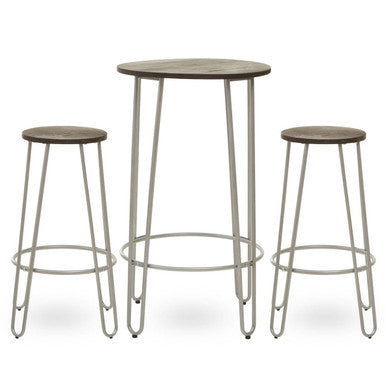 District 3 Piece Silver Frame Bar Table Stool Set