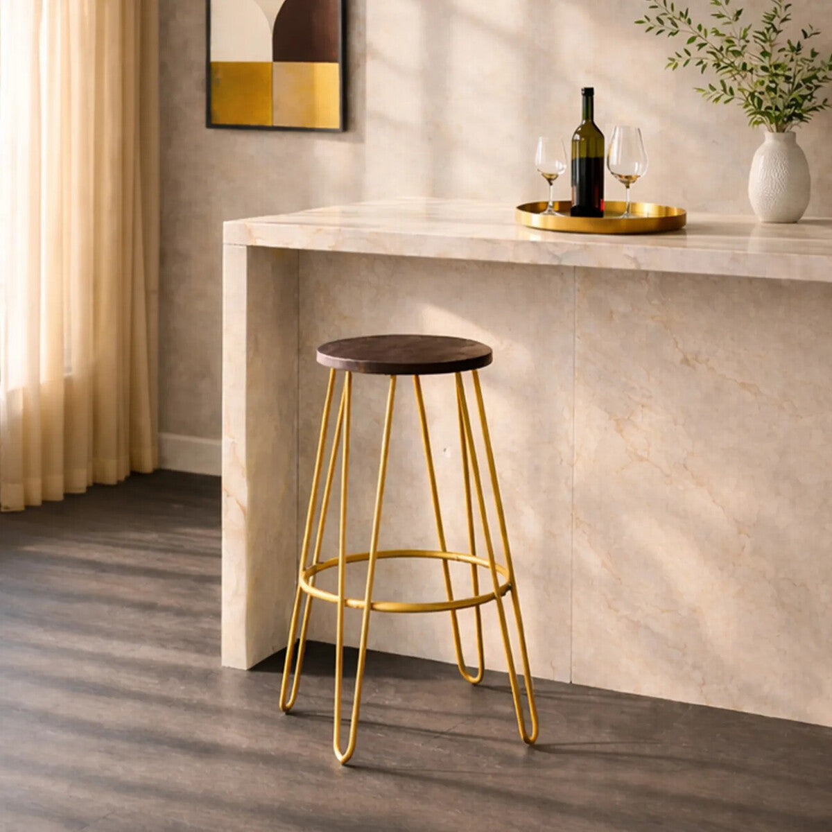 District Gold Finish Metal Frame Bar Stool