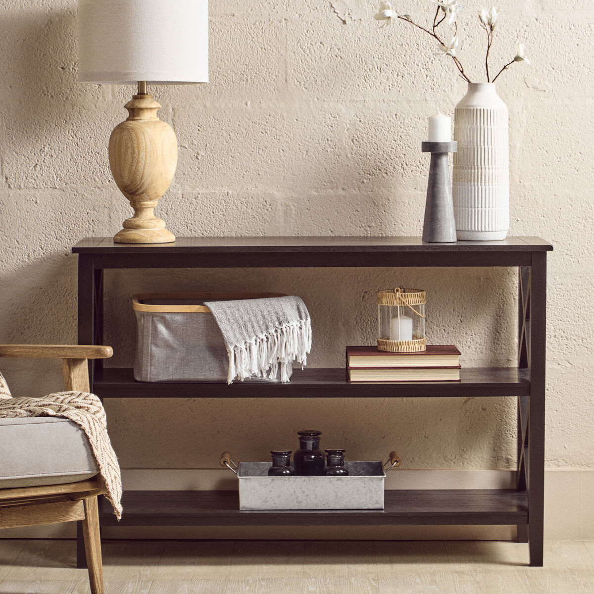 Heritage Three Shelf Large Black Bookcase