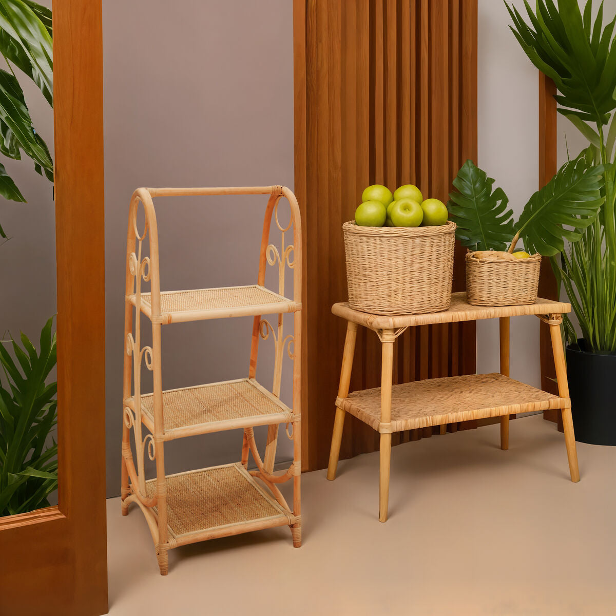 Three Tier Rattan Square Shelf Unit | Mataram
