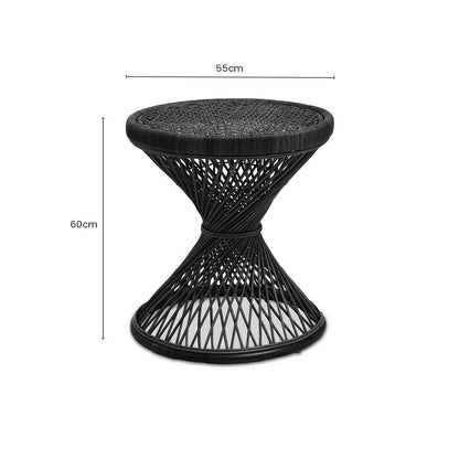 Black Rattan Side Table with Twisted Base and Tight Weave Top | Mataram