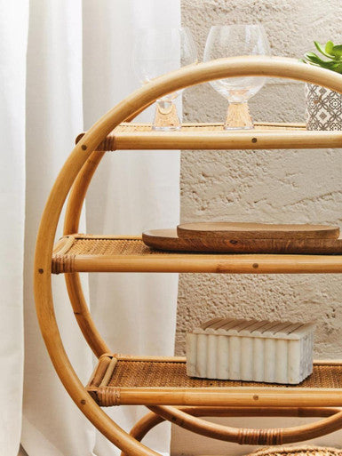 Mataram Three Tier Natural Rattan Round Shelf Unit