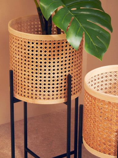 Depok Small Rattan Planter with Metal Stand