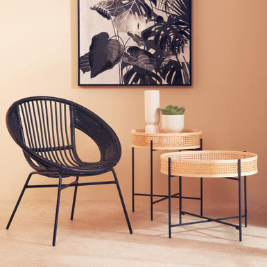 Depok Rattan Coffee Table With Cross Metal Base