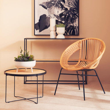 Depok Rattan Round Coffee Table With Cross Metal Legs