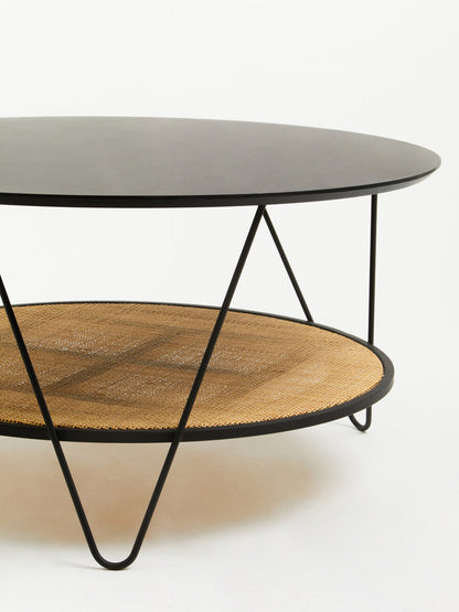 Depok Rattan And Metal Coffee Table With Hairpin Legs