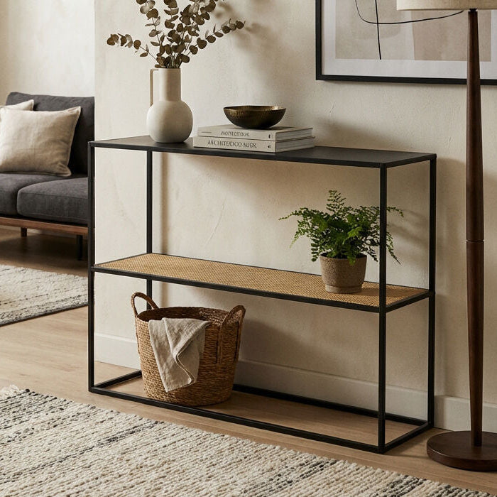 Depok 2 Tier Rattan And Metal Console Table