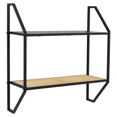 Depok Two Tier Rattan And Metal Wall Shelf
