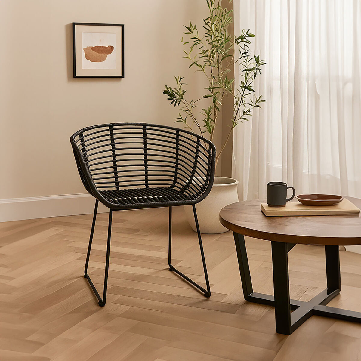 Lagom Black Rattan Chair with Black Metal Frame