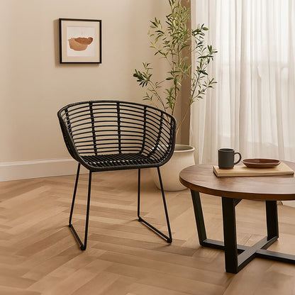 Lagom Black Rattan Chair with Black Metal Frame
