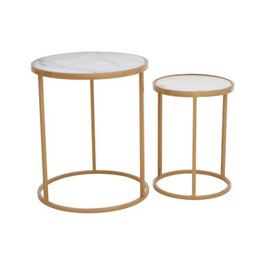 Colva White Marble and Gold Set Of Two Nesting Tables