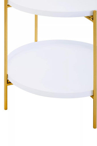 Trosa Two Tier White And Gold Side Table