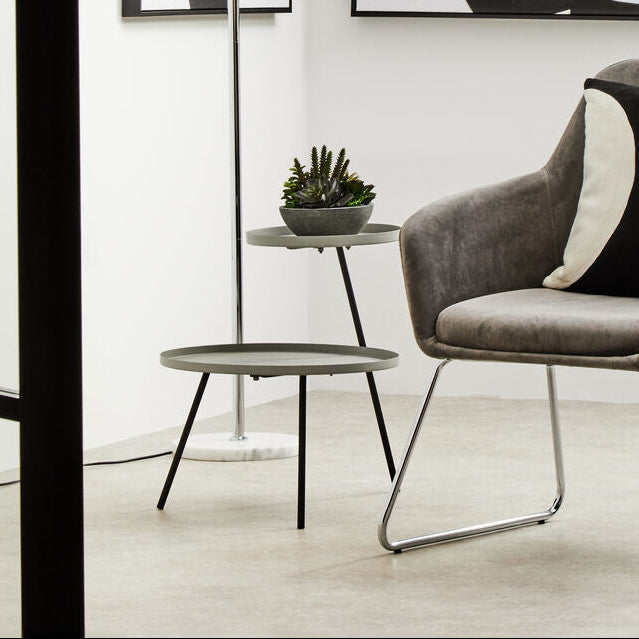 Grey Iron Tray Top and Black Iron Legs 2 Shelf Side Table | Trosa