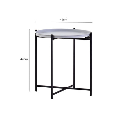 Round Grey Top Side Table with Black Iron Lattice Base | Trosa