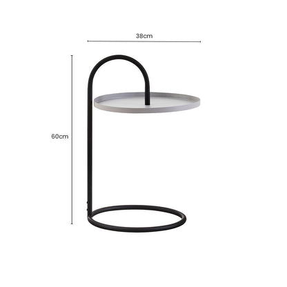 Grey Round Top Side Table with Black Finish Iron Hanging Frame | Trosa