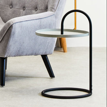 Grey Round Top Side Table with Black Finish Iron Hanging Frame | Trosa
