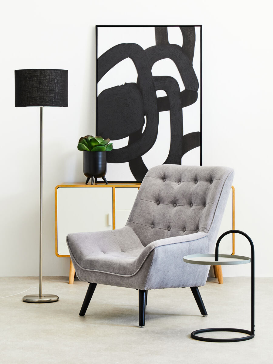 Grey Round Top Side Table with Black Finish Iron Hanging Frame | Trosa