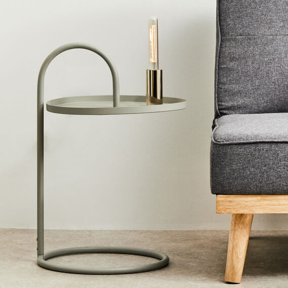 Grey Round Top Side Table with Grey Finish Iron Hanging Frame | Trosa