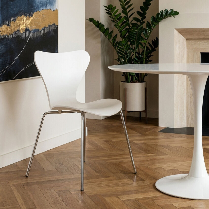White Seat and Silver Chrome Legs Dining Chair | Laila