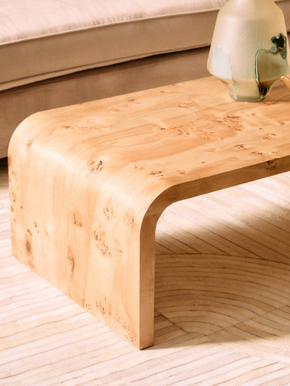 Mota Burl Wood Design Curved Coffee Table