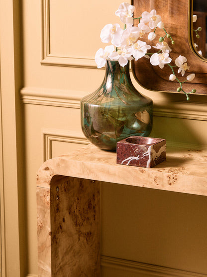 Natural Burl Wood Curved Console Table with Smooth Curved Edges | Mota