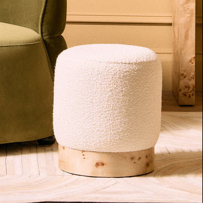 Mota Burl Wood And Cream Boucle Round Stool