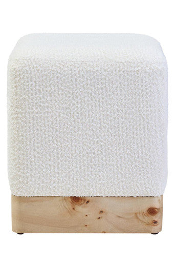 Mota Burl Wood And Cream Boucle Square Stool