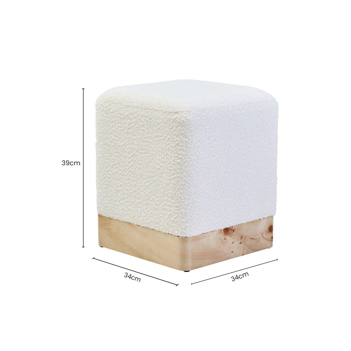 Mota Burl Wood And Cream Boucle Square Stool