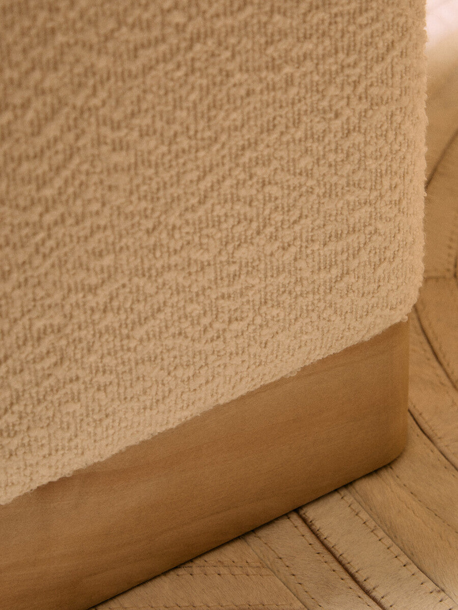 Mota Burl Wood And Cream Boucle Square Stool