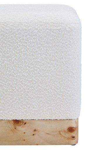 Mota Burl Wood And Cream Boucle Square Stool
