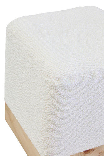 Mota Burl Wood And Cream Boucle Square Stool