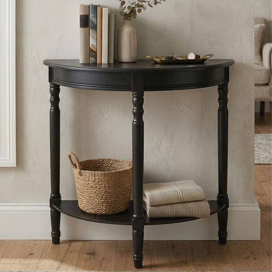 Heritage Black Pine Wood Half Moon Console Table
