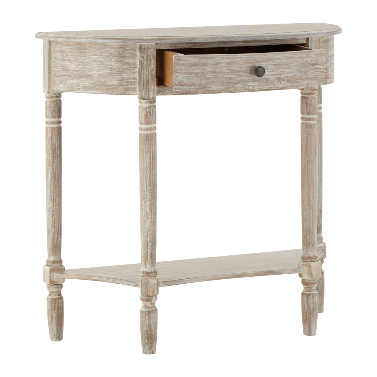Heritage Natural Wash Pine Wood Half Moon Console Table with Drawer