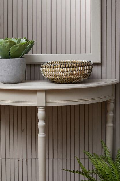 Heritage Grey Putty Pine Wood Half Moon Console Table