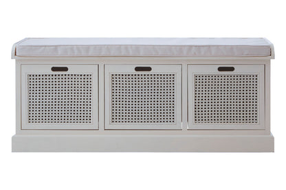 Heritage White Three Drawer Storage Bench with Cushion